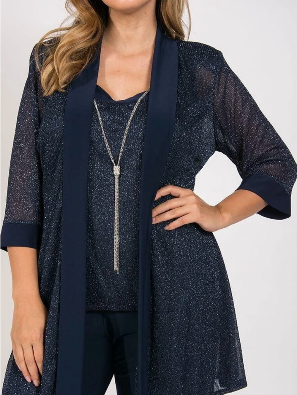 R & M Richards Navy Sparkle Mock Two-Piece Blouse & Jacket